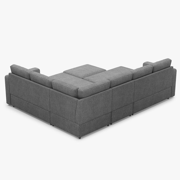 Belffin 6 Seats Modular Chenille Pull-out Sofa with Storage Ottoman