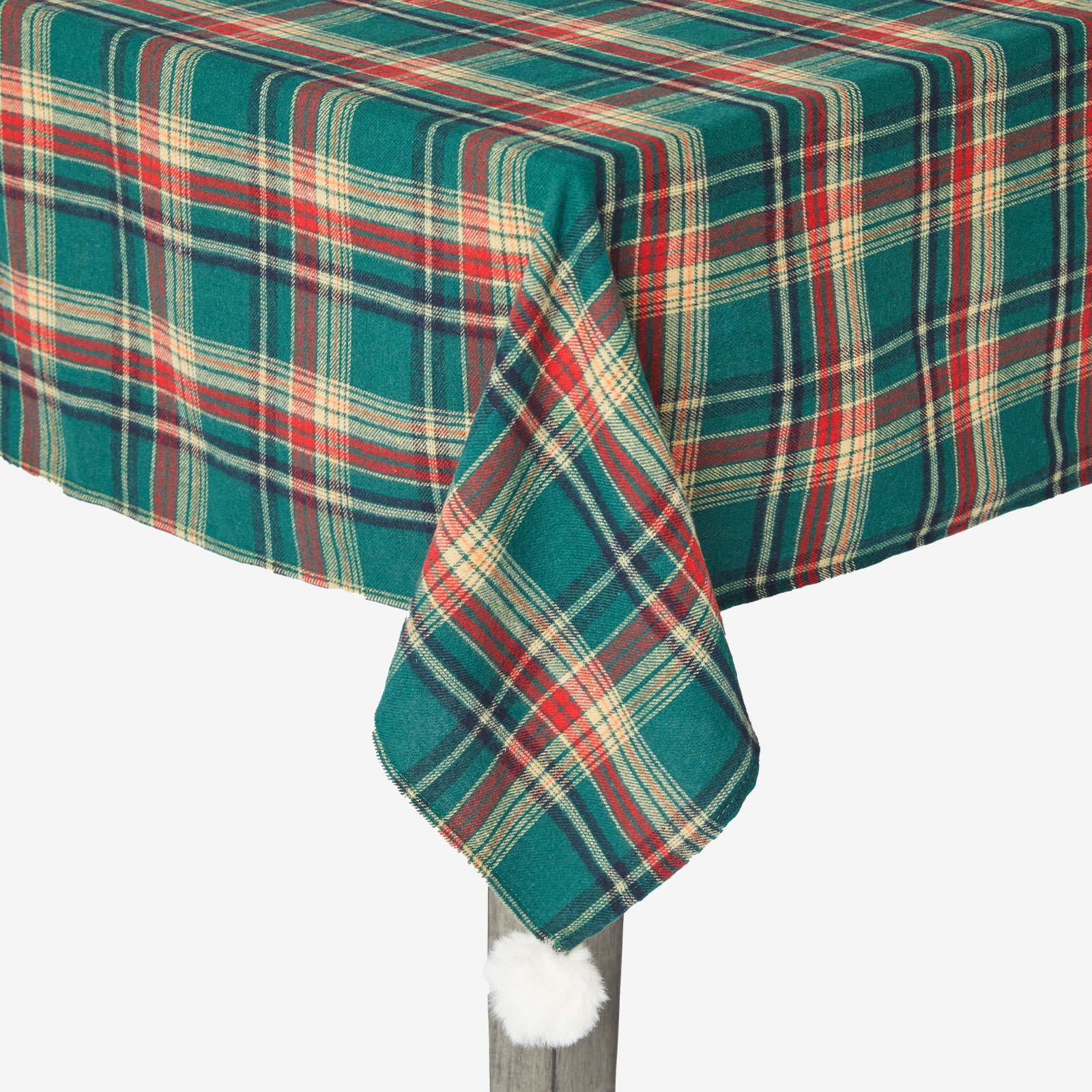 Belffin Festive Tartan Tablecloth with Pom-Poms