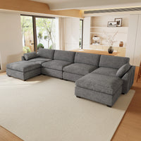 Silver-Grey-/-Chenille-6-Seat-U-Shaped-Open-Sectional
