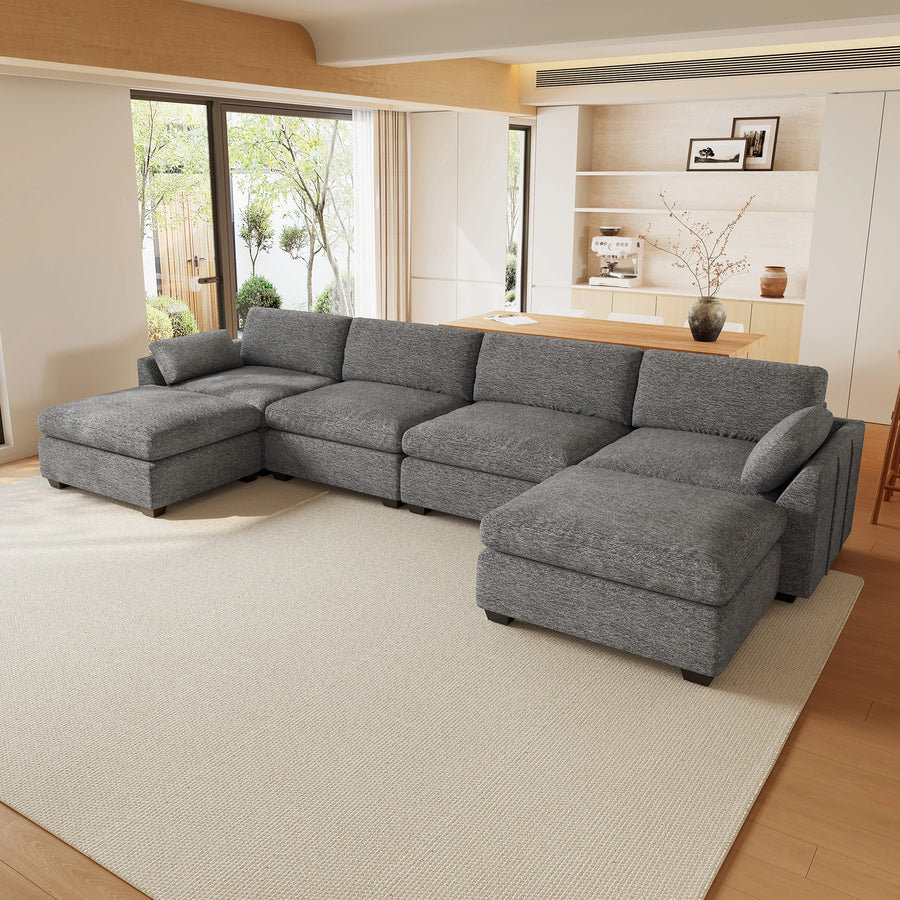 Silver-Grey-/-Chenille-6-Seat-U-Shaped-Open-Sectional
