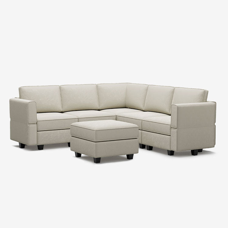 Belffin 5 Seats + 8 Sides Modular Velvet Corner Sofa with Storage Seat and Ottoman