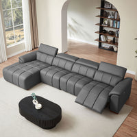 Corporate-Gray-/-Genuine-Leather-4-Seat-Left-Chaise-Sectional