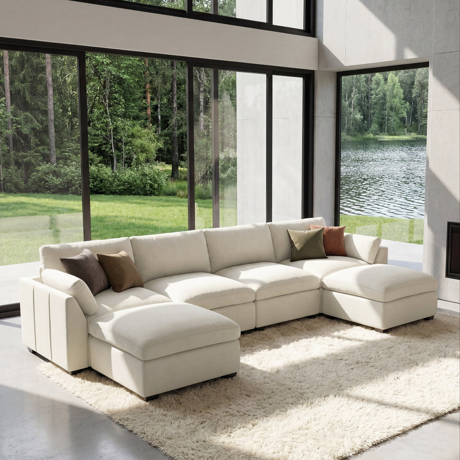 Cosmic-Latte-/-Velvet-6-Seat-U-Shaped-Open-Sectional