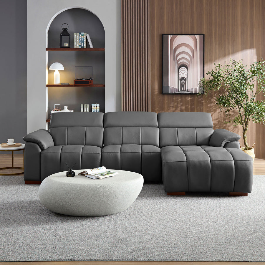 Corporate-Gray-/-Genuine-Leather-3-Seat-Right-Chaise-Sectional