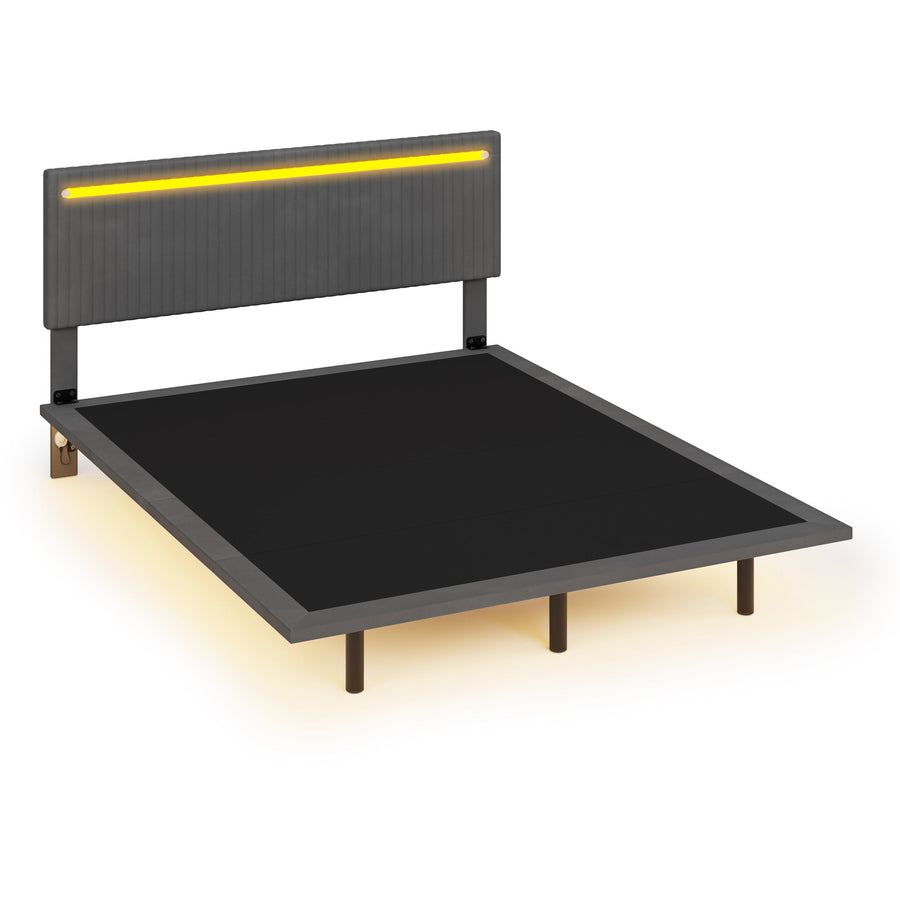 Modern Upholstered Floating Bed Frame with LED Lights BSN