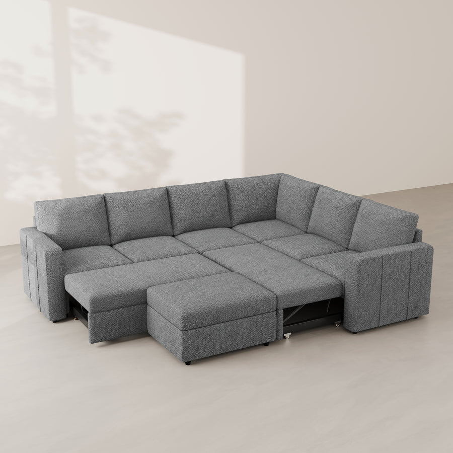 Silver-Grey-/-Chenille-7-Seat-L-Shaped-Double-Pullout-Sectional