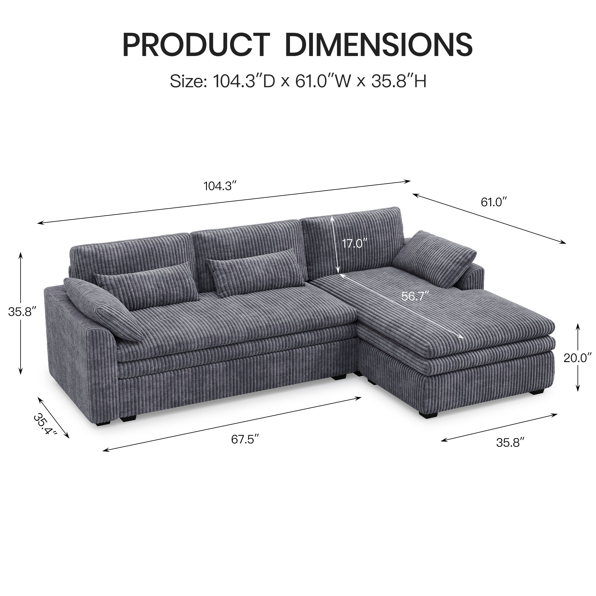 Vayla Oversized Cloud 3 Seats L Shaped Sofa