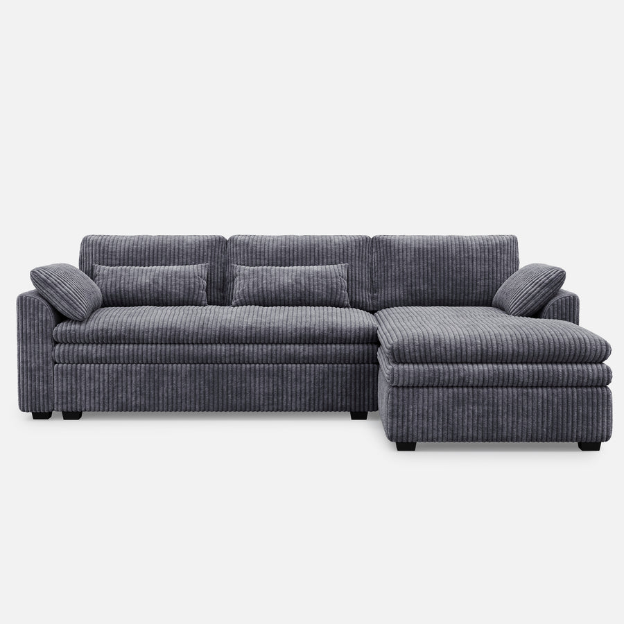 Pewter-Grey-/-Corduroy-3-Seat-Right-Chaise-Sectional