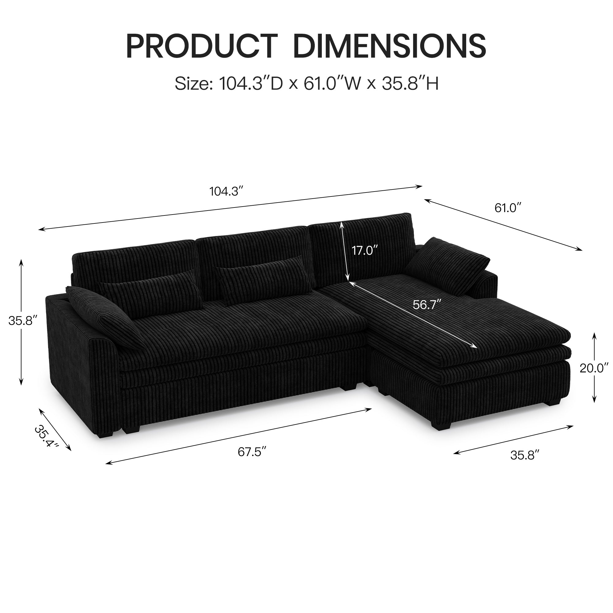 Vayla Oversized Cloud 3 Seats L Shaped Sofa