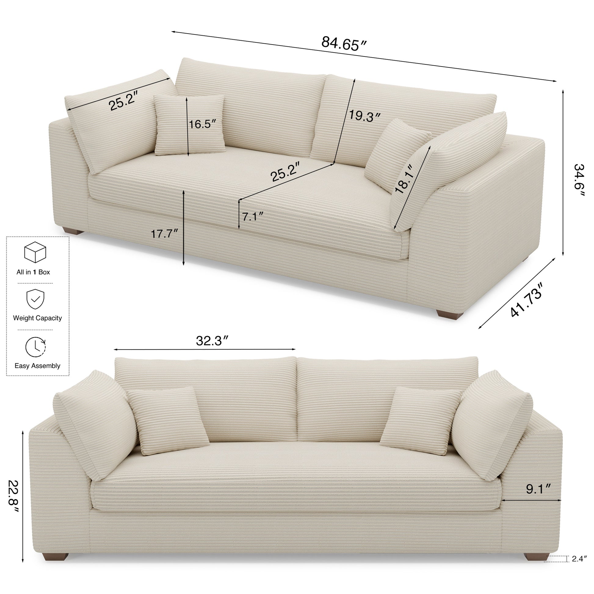 Ivory-Beige-/-Corduroy-Loveseat