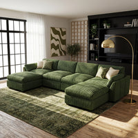 Olivewood-Green-/-Corduroy-6-Seat-U-Shaped-Open-Sectional
