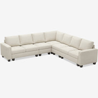 Cotton-Beige-/-Velvet-7-Seat-L-Shaped-Corner-Sectional