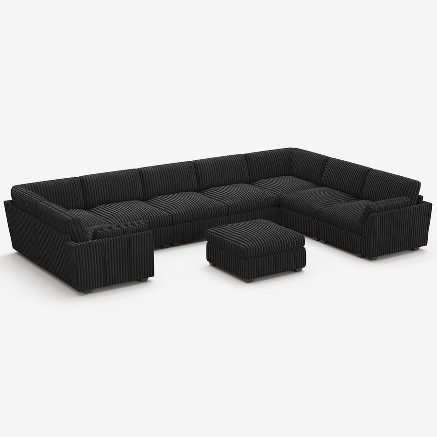 Obsidian-Black-/-Corduroy-8-Seat-U-Shaped-Sectional-with-Return