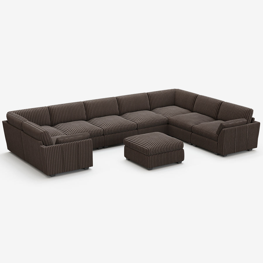 Mink-Brown-/-Corduroy-8-Seat-U-Shaped-Sectional-with-Return