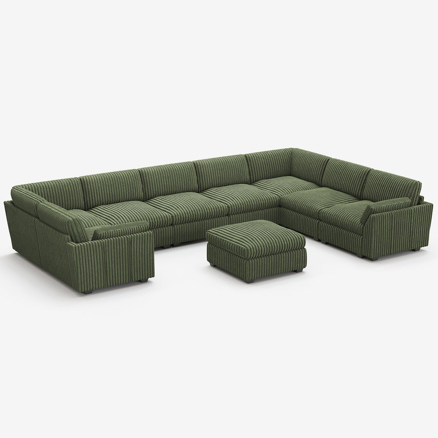 Olivewood-Green-/-Corduroy-8-Seat-U-Shaped-Sectional-with-Return