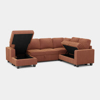 Caramel-Brown-/-Faux-Rabbit-Fur-Corduroy-6-Seat-U-Shaped-Left-Chaise-Pullout-Sectional