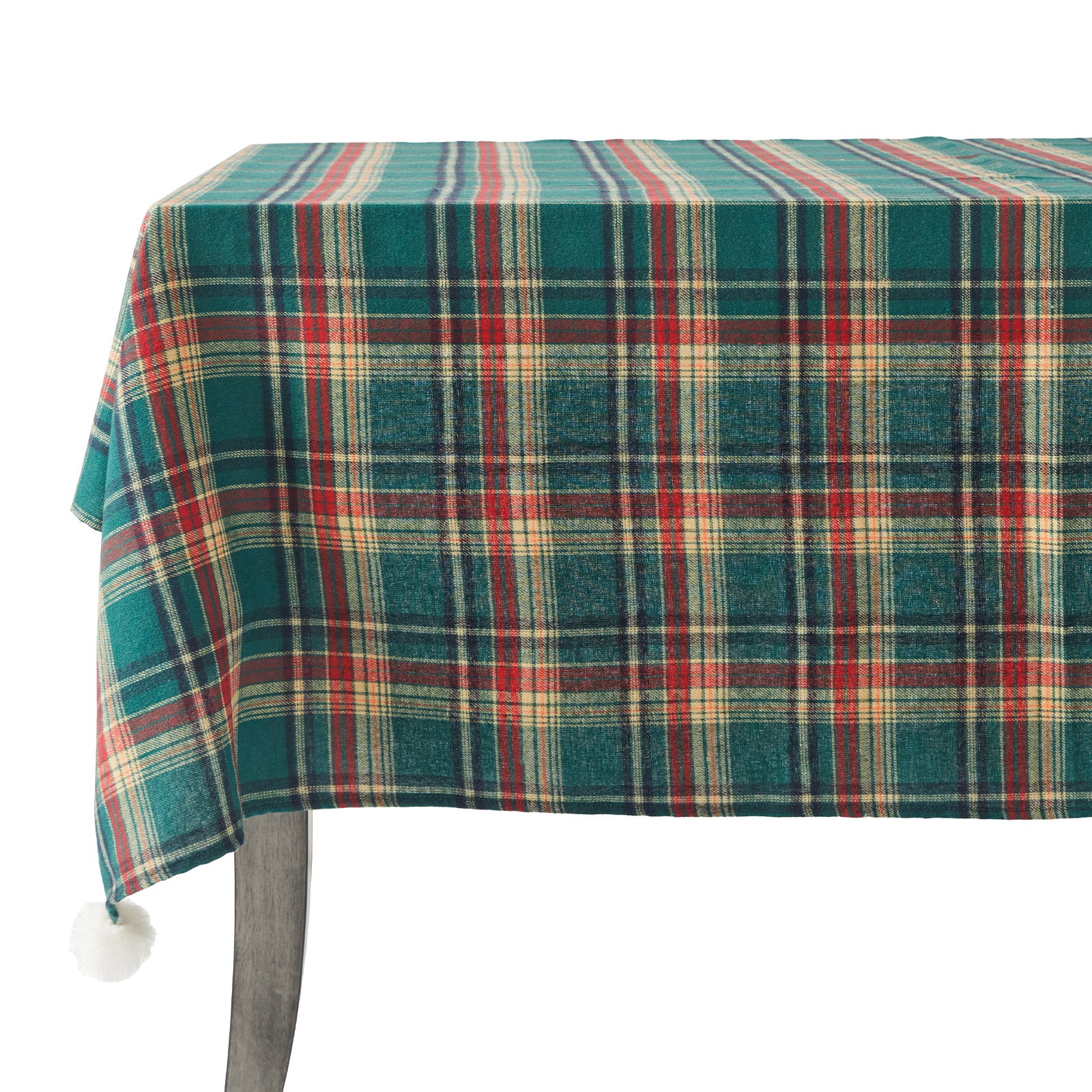 Belffin Festive Tartan Tablecloth with Pom-Poms