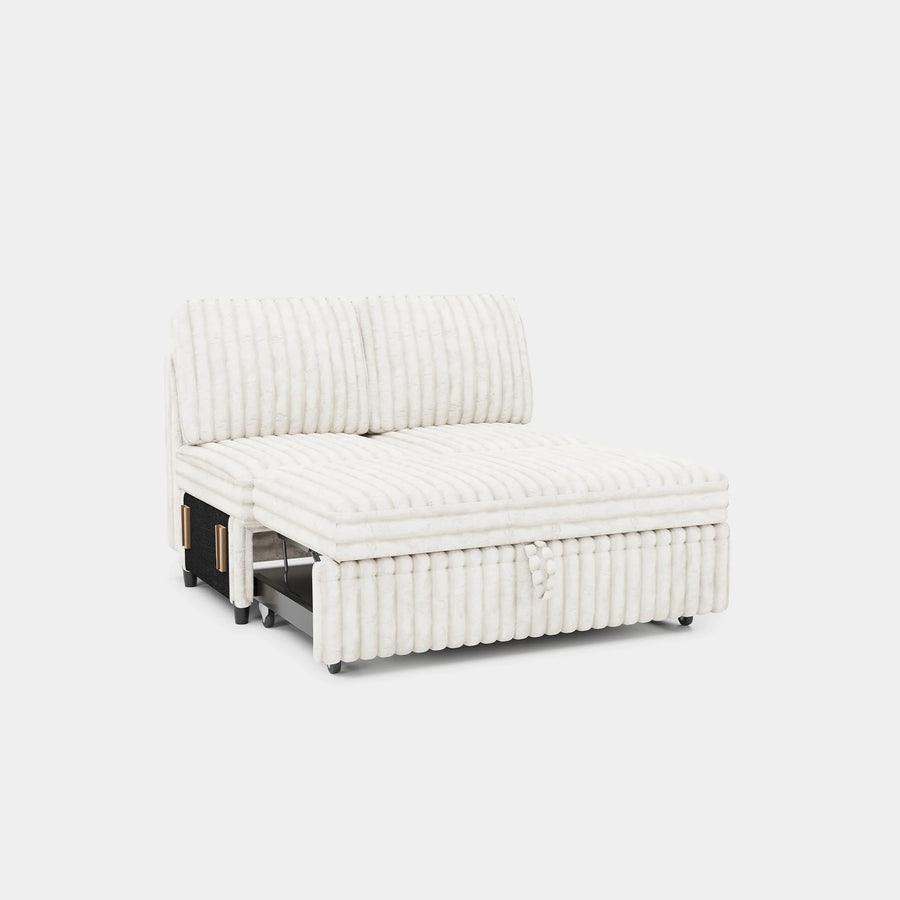 White-Beige-/-Faux-Rabbit-Fur-Corduroy-Module-Pullout-Loveseat