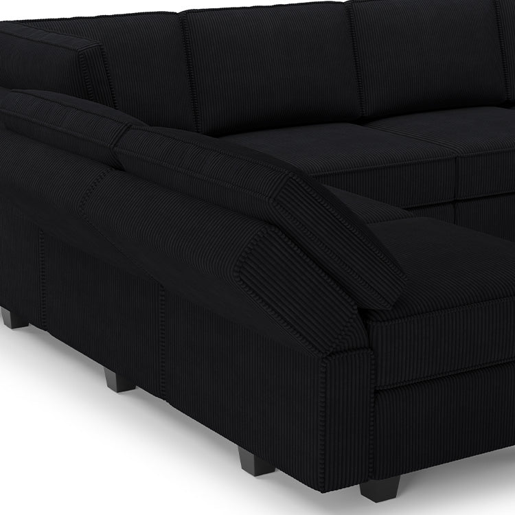 Belffin 6 Seats + 5 Sides Modular Wide Corduroy Sleeper Sofa with Storage Seat