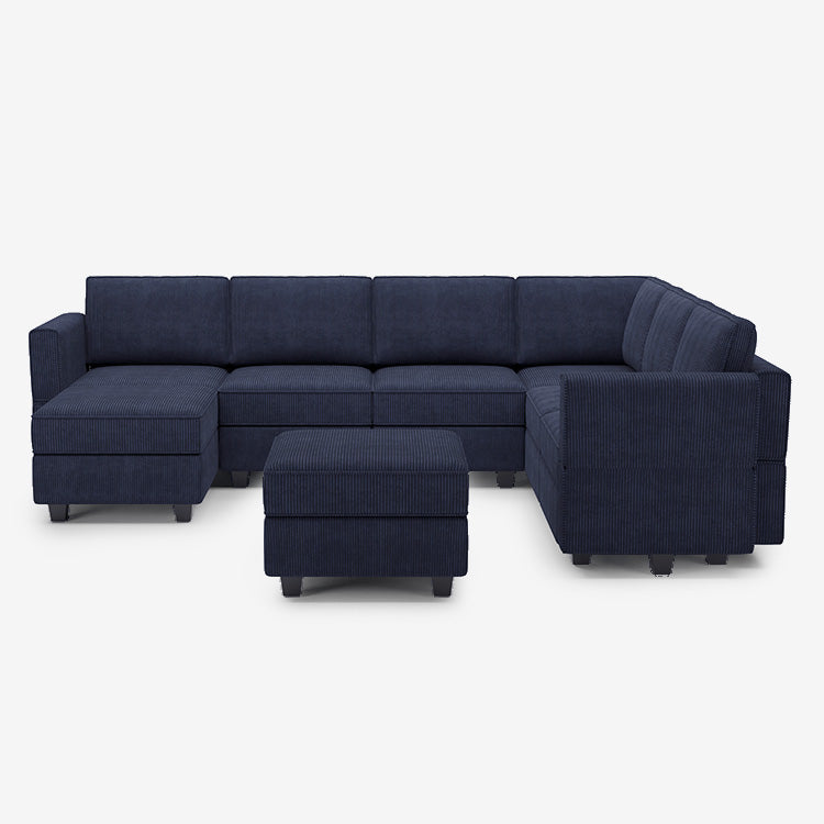 Belffin 7 Seats + 9 Sides Modular Corduroy Sofa with Storage Ottoman