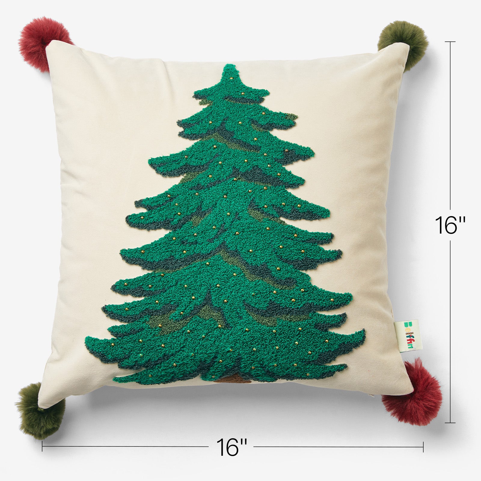 Belffin Glittering Christmas Tree Pillow with Pom-Poms - Set of 2