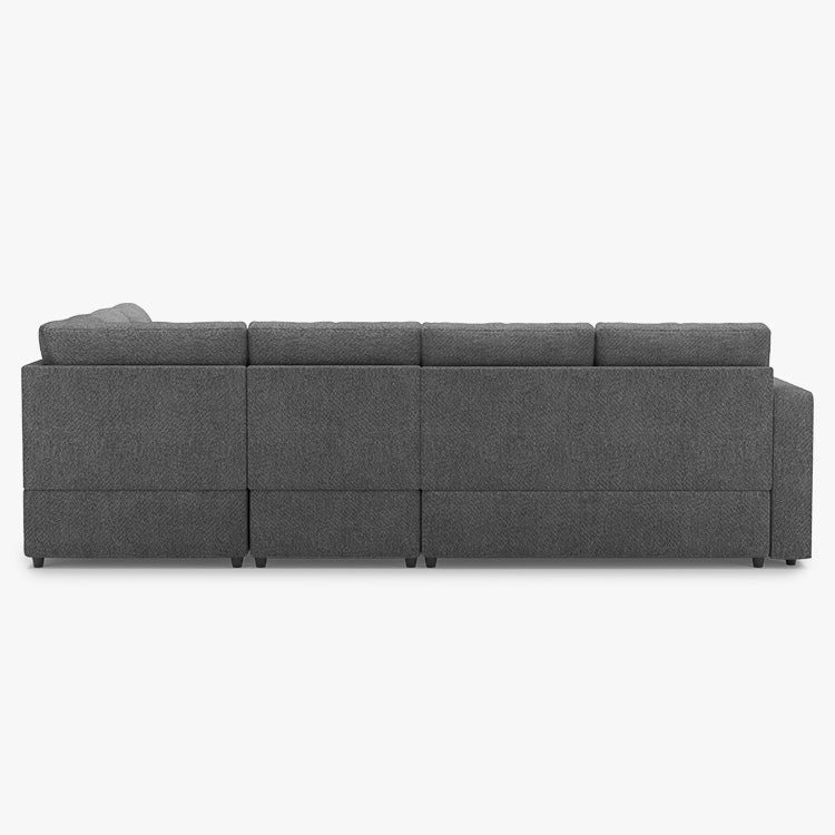 Belffin 6 Seats Modular Chenille Pull-out Sofa with Storage Ottoman