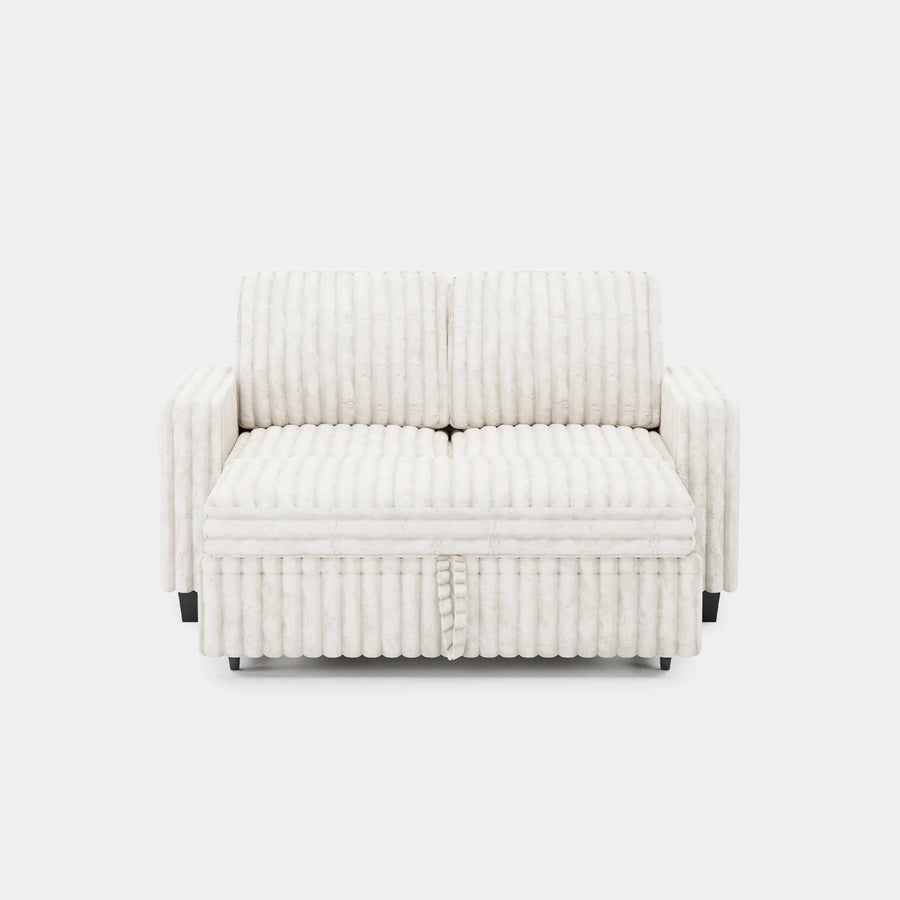 White-Beige-/-Faux-Rabbit-Fur-Corduroy-Pullout-Loveseat