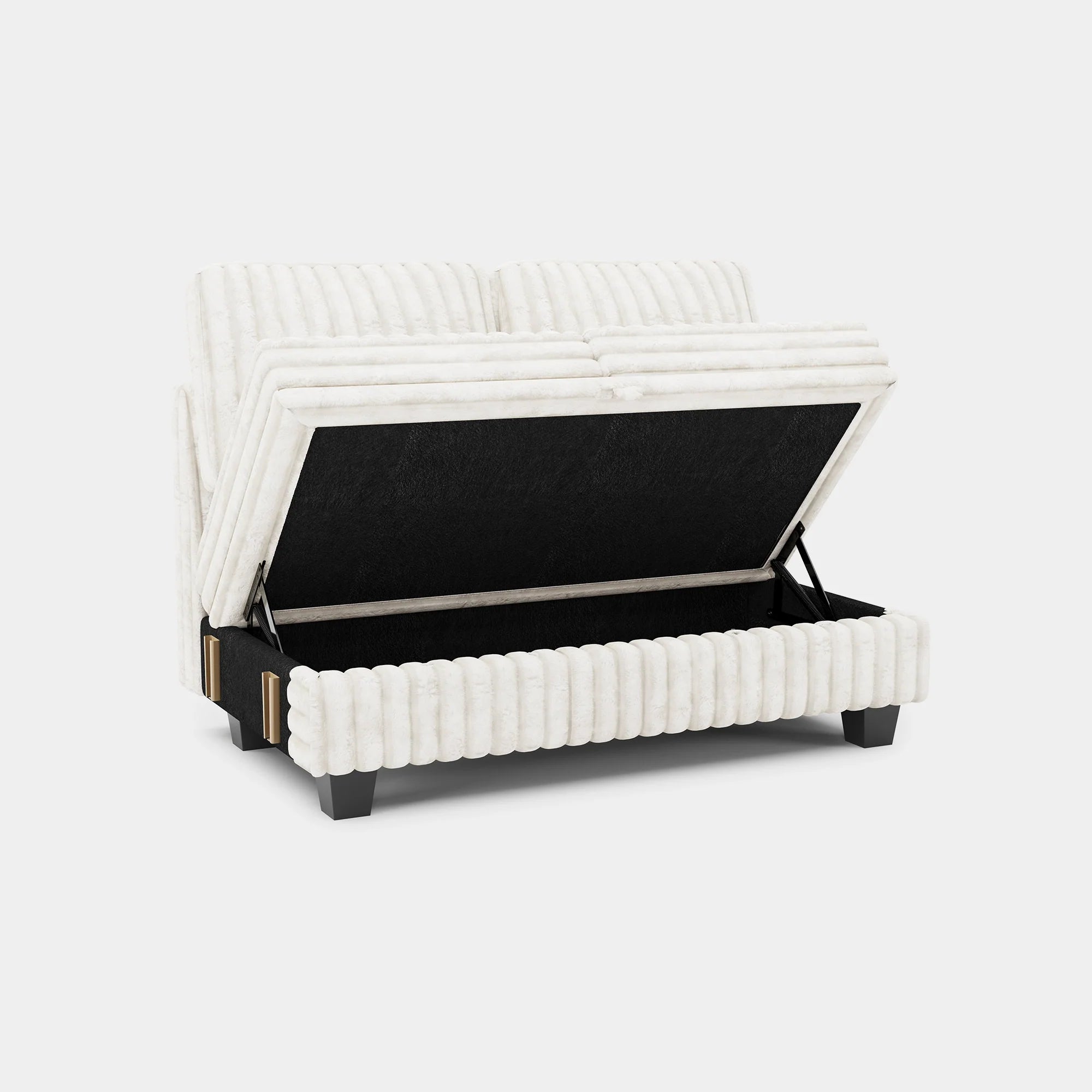 White-Beige-/-Faux-Rabbit-Fur-Corduroy-B-Loveseat