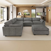 Silver-Grey-/-Chenille-6-Seat-U-Shaped-Sectional-with-Return
