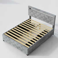 Queen Size Upholstered Velvet Bed Frame with Drawers and LED Lights BSN