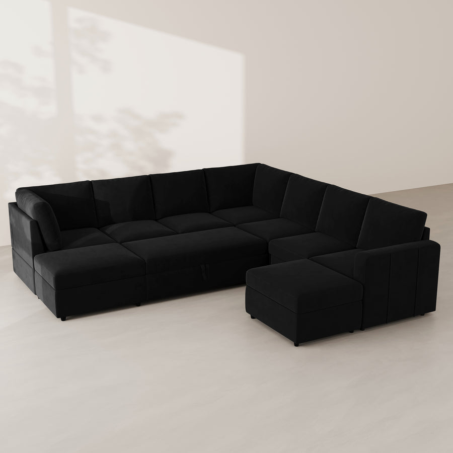 Ebony-Black-/-Velvet-9-Seat-U-Shaped-Pullout-Sectional