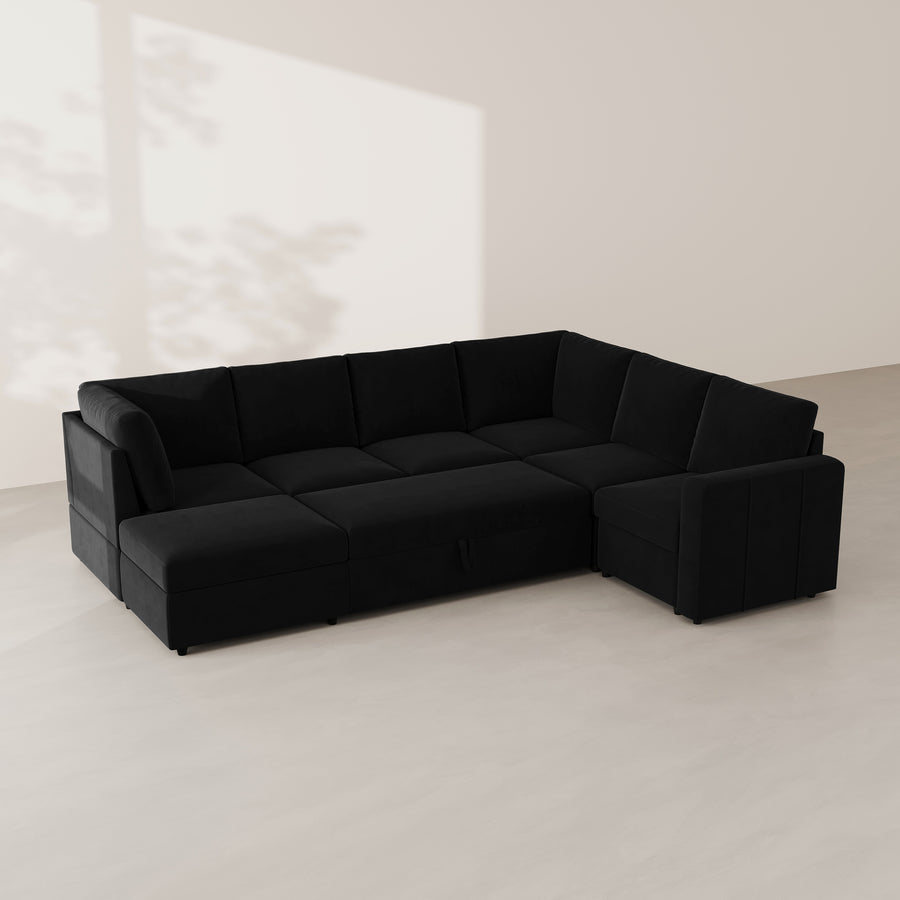 Ebony-Black-/-Velvet-7-Seat-U-Shaped-Pullout-Sectional