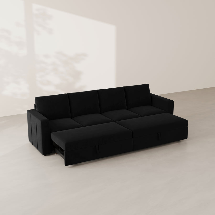 Ebony-Black-/-Velvet-4-Seat-Double-Pullout-Sofa