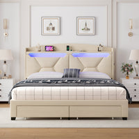 Modern Bed Frame with Storage Headboard and LED Lights BSN