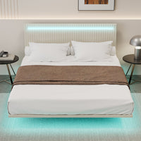 Modern Upholstered Floating Bed Frame with LED Lights BSN