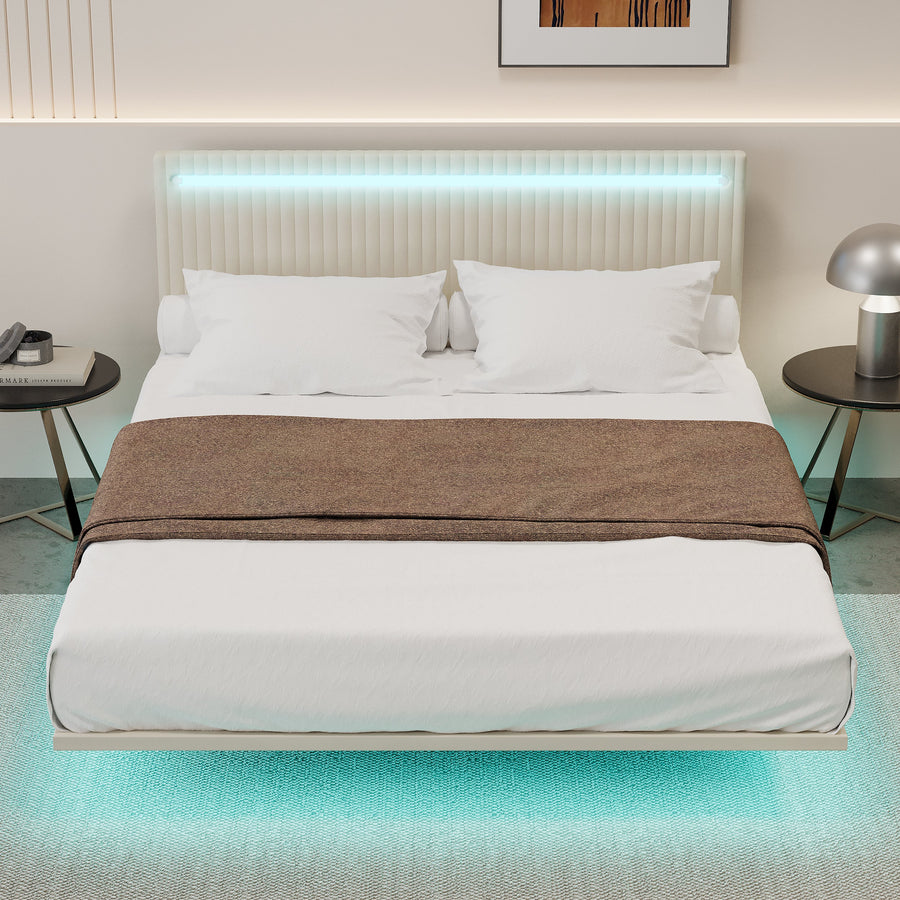 Modern Upholstered Floating Bed Frame with LED Lights BSN