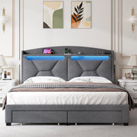 Modern Bed Frame with Storage Headboard and LED Lights BSN