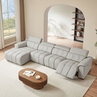 Mist-Gray-/-Genuine-Leather-4-Seat-Left-Chaise-Sectional
