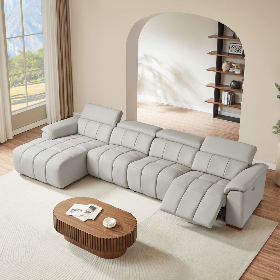 Mist-Gray-/-Genuine-Leather-4-Seat-Left-Chaise-Sectional