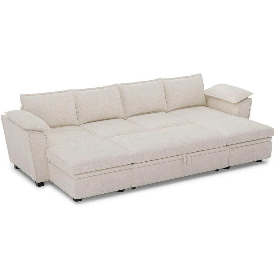 Misty-White-/-Chenille-4-Seat-U-Shaped-Double-Chaise-Pullout-Sectional