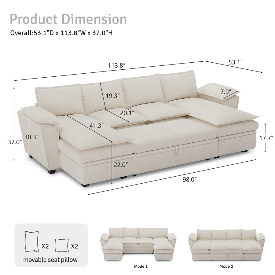 4-Seat-U-Shaped-Double-Chaise-Pullout-Sectional-dimension
