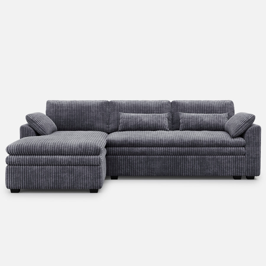 Pewter-Grey-/-Corduroy-3-Seat-Left-Chaise-Sectional