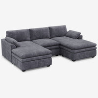 Pewter-Grey-/-Corduroy-3-Seat-U-Shaped-Double-Chaise-Sectional