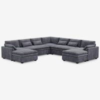 Pewter-Grey-/-Corduroy-7-Seat-U-Shaped-Double-Chaise-Sectional