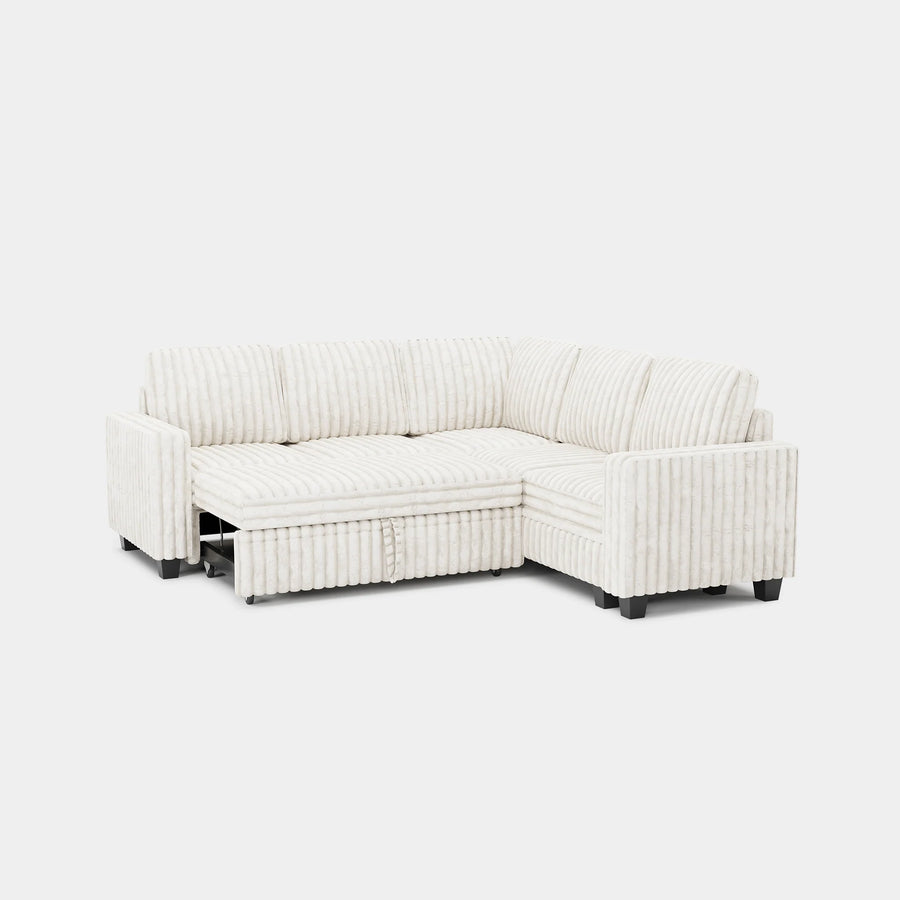 White-Beige-/-Faux-Rabbit-Fur-Corduroy-5-Seat-L-Shaped-Pullout-Sectional