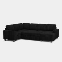 Piano-Black-/-Faux-Rabbit-Fur-Corduroy-6-Seat-U-Shaped-Right-Chaise-Pullout-Sectional