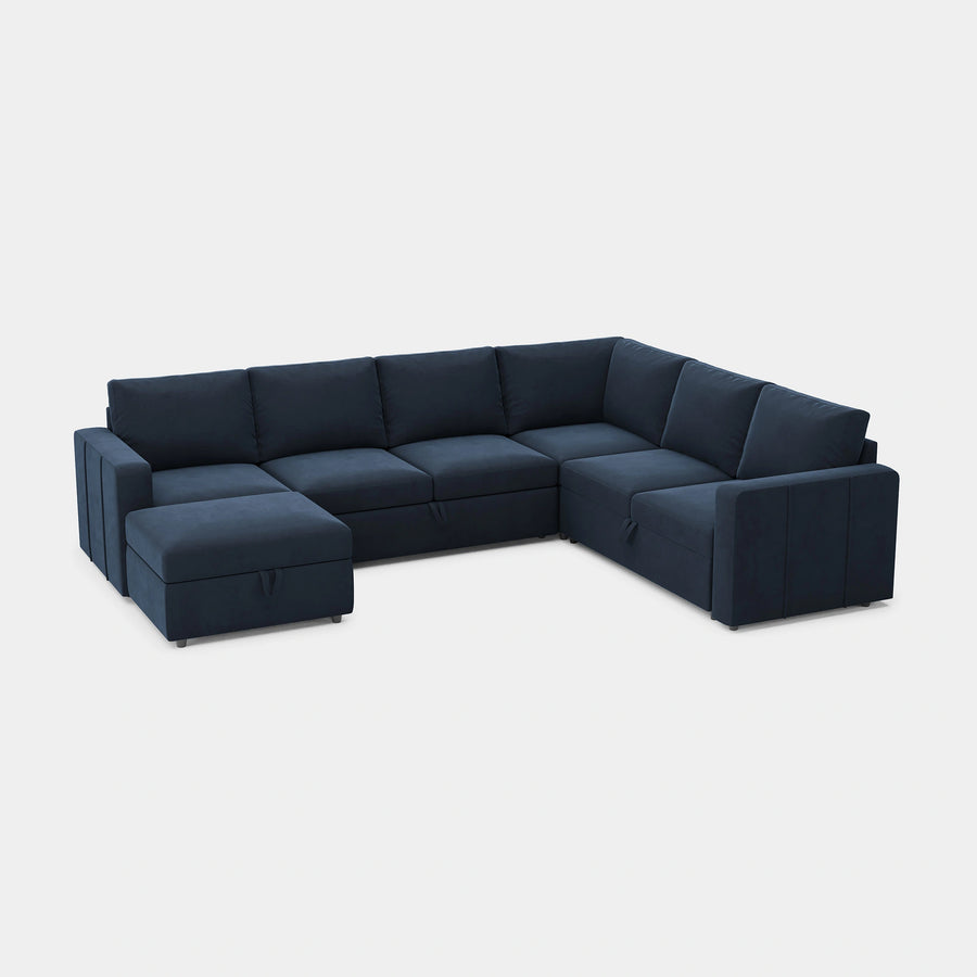 Navy-Blue-/-Velvet-7-Seat-U-Shaped-Pullout-Sectional