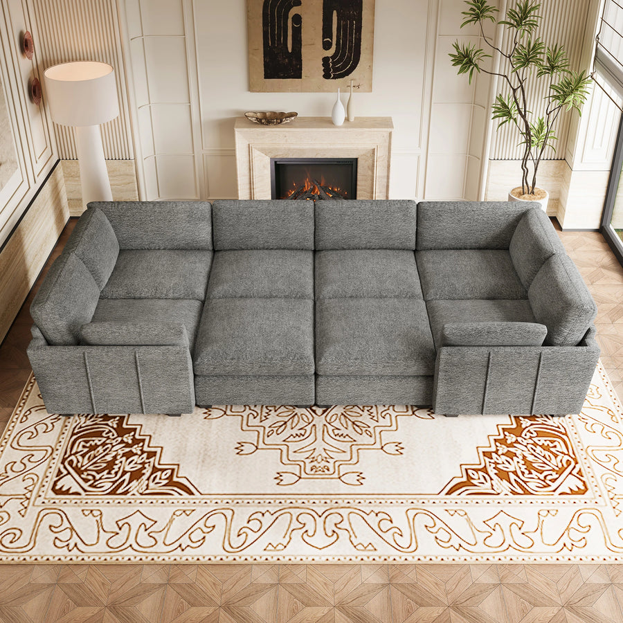 Silver-Grey-/-Chenille-8-Seat-Wraparound-Pit-Sectional