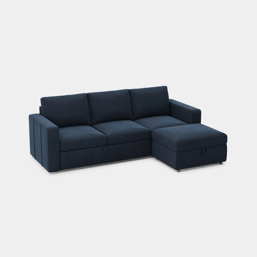 Navy-Blue-/-Velvet-4-Seat-L-Shaped-Pullout-Sectional