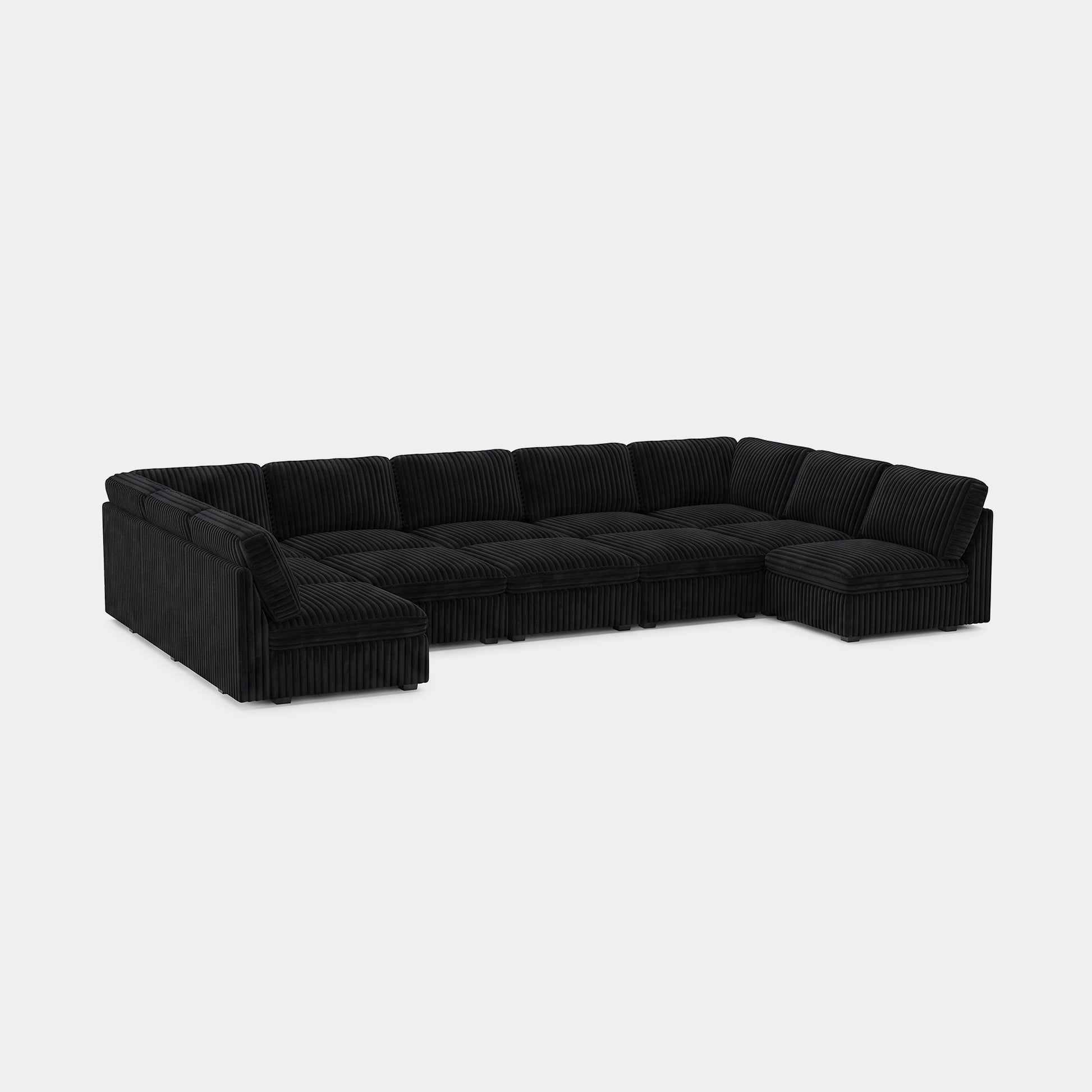 Obsidian-Black-/-Corduroy-12-Seat-U-Shaped-Pit-Sectional